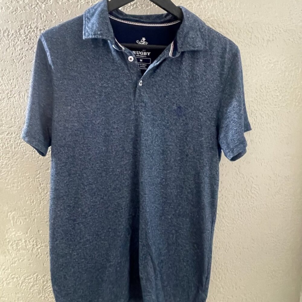RUGBY UNIVERSITY Marbled Blue and Gray Polo Shirt Men's Size MD Short Sleeve‎